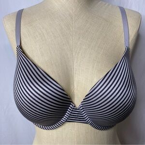 Victoria's Secret Monochrome Striped Black/Gray Bra Uplift Semi Demi 36D